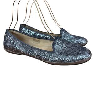 Ugg Alloway Ice Blue Glitter Sherpa Wool Lined Slip On Flats Shoes Womens sz 12